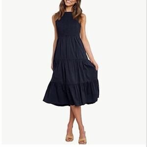 4our Dreamers Navy Blue Tiered Midi Dress Sleeveless Open Back XS
